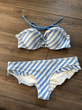 Victoria's Secret Blue and White Striped Bikini Set